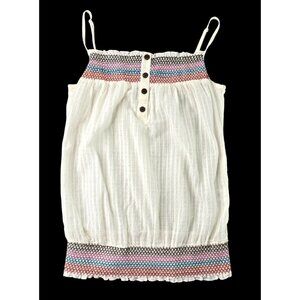 Maurices Women's White Embroidered Smocked Tank Top Size M